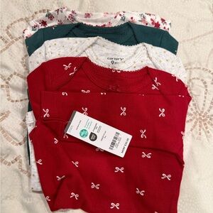 Carter's Red, Green, and White Bow Print Long Sleeve Tees